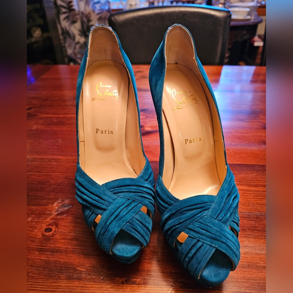Christian Louboutin‎ Teal Peep-Toe Heels